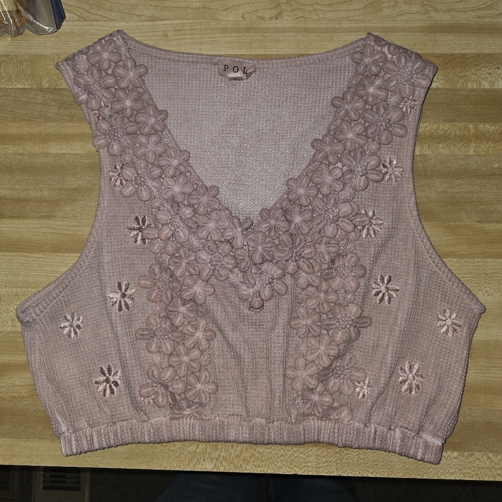 POL Cami Medium Wine Waffle Knit Lace Floral Embroidered - Picture 8 of 9